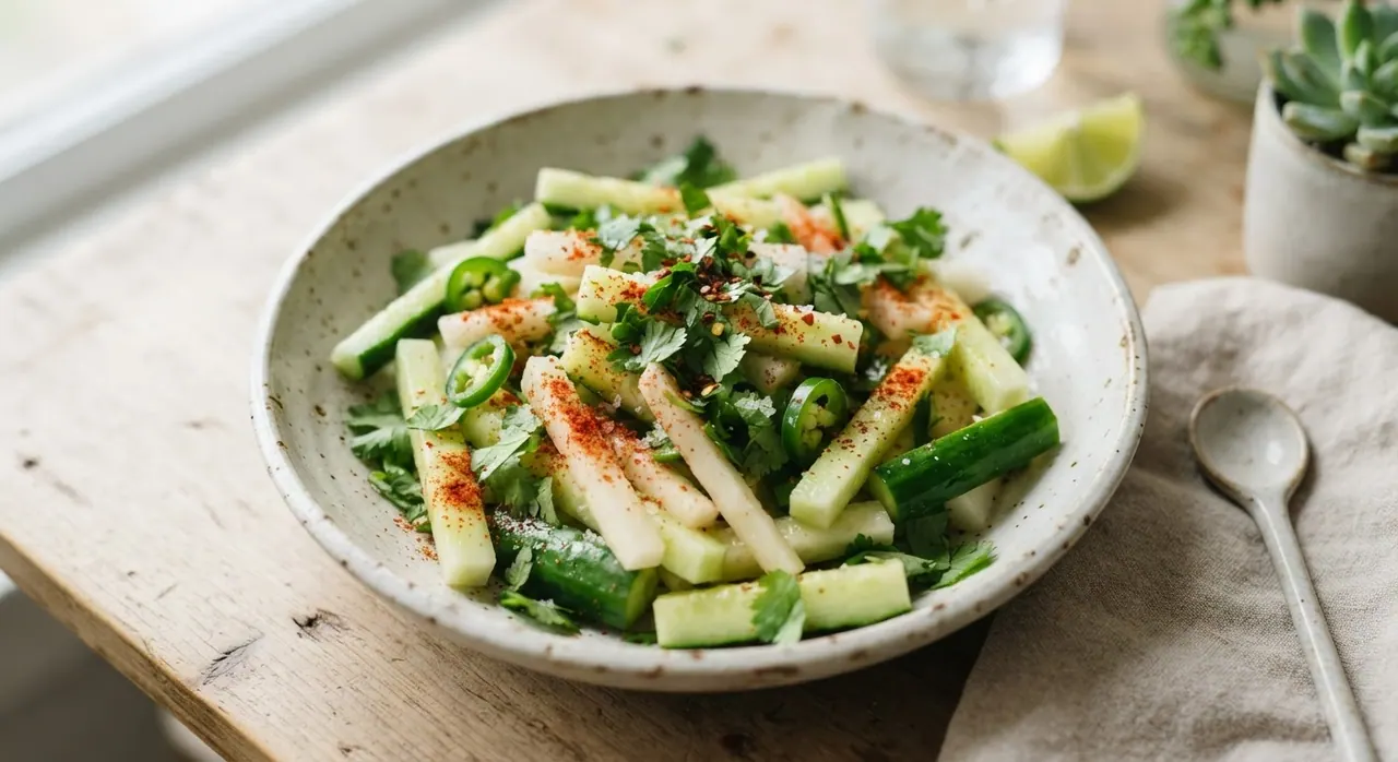 Ensalada de pepino y jícama con limón