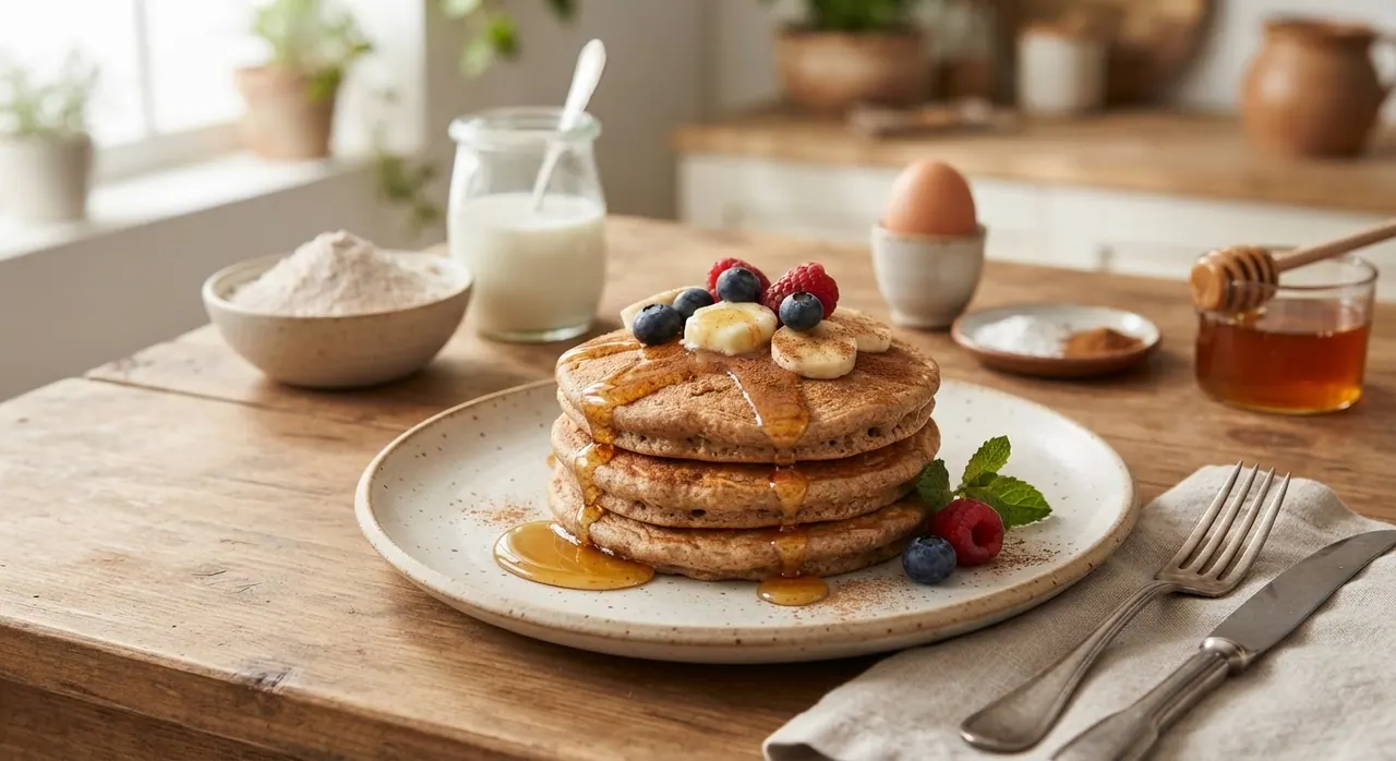 2 a 3 hotcakes de trigo entero con miel