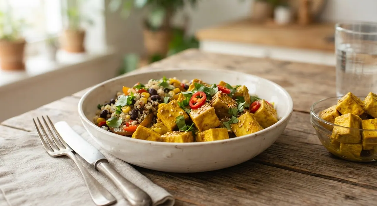 Tofu marinado con curry