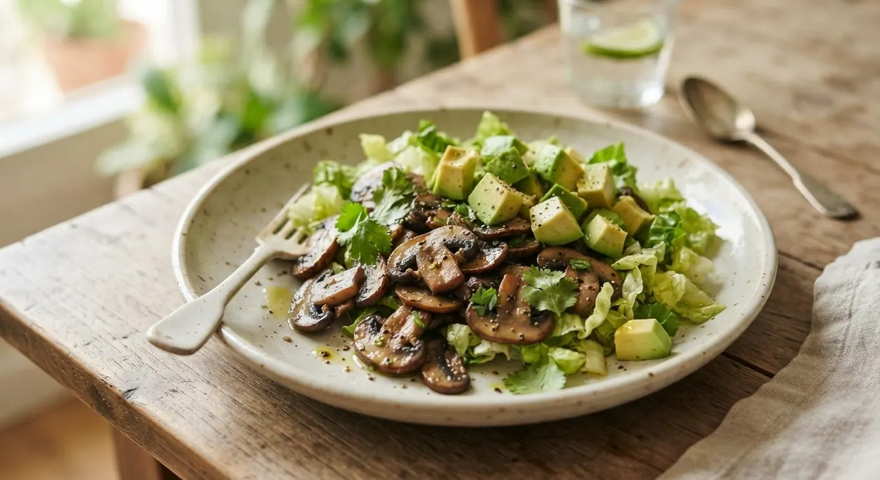 Setas con limón y ensalada de aguacate