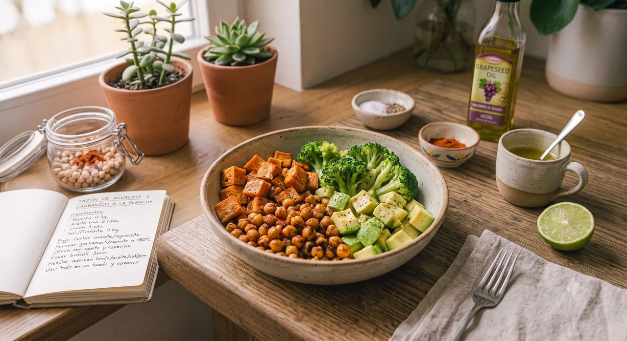 Tazón de aguacate y garbanzos a la plancha