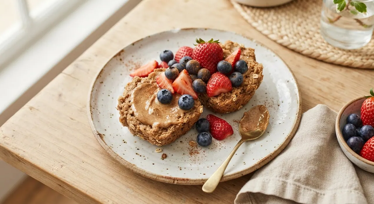 Muffin con frutos rojos y mantequilla de almendra