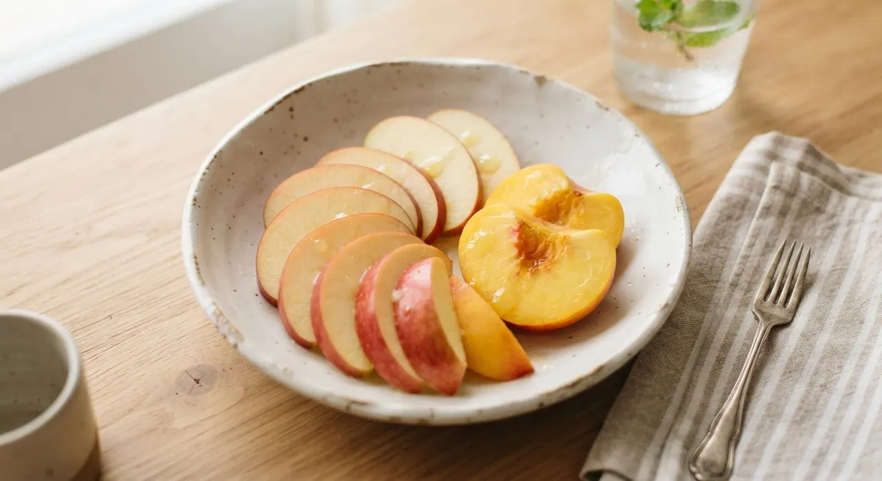 Manzana cortada y durazno