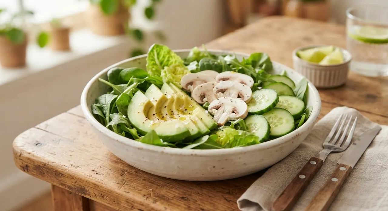 Ensalada fresca con aguacate y champiñones