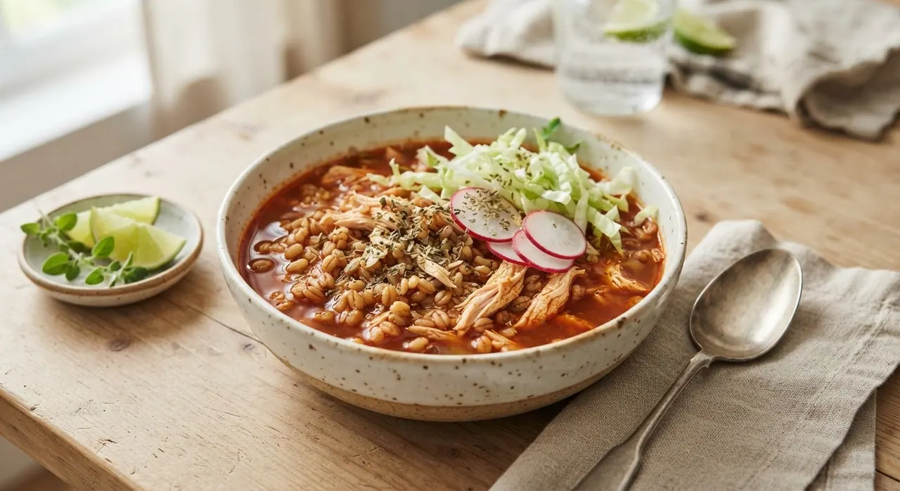 Pozole de trigo con pollo