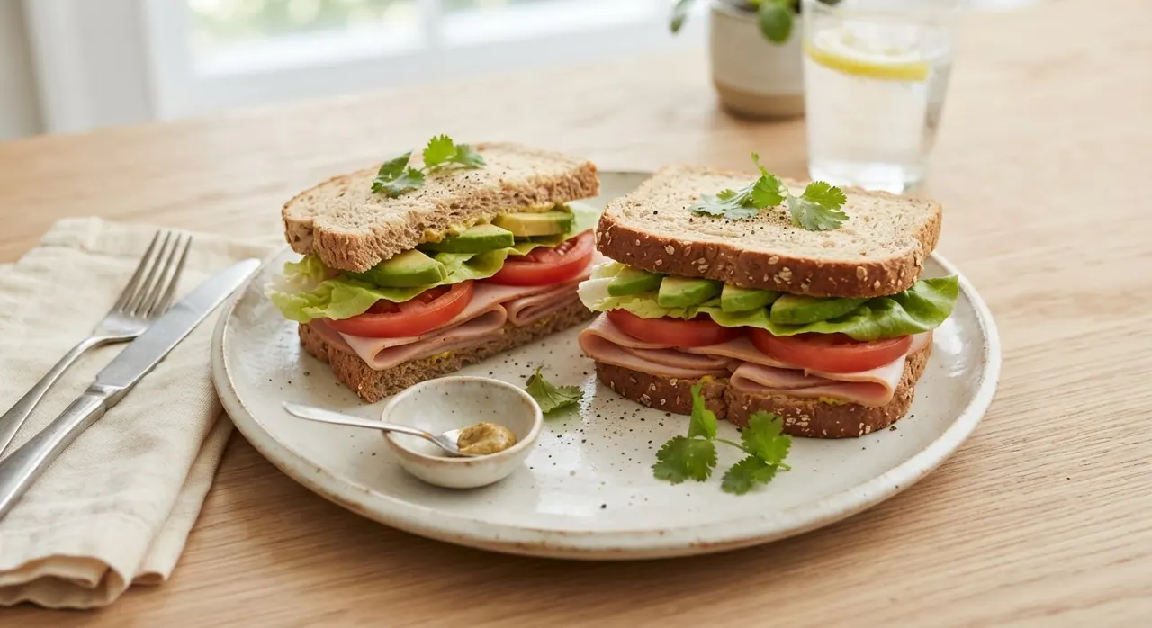 2 sándwiches de jamón de pavo con verduras