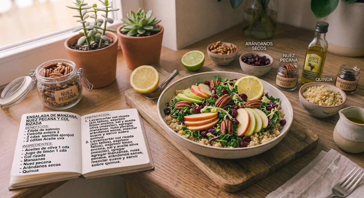 Ensalada de manzana, nueces y col rizada