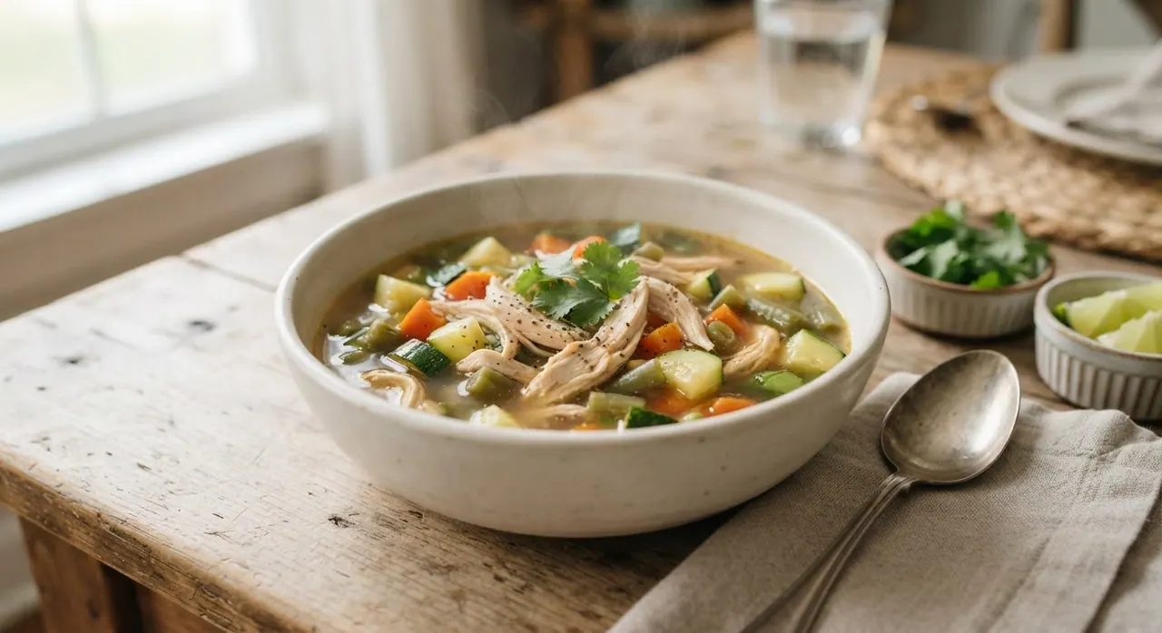 Sopa de verduras con pollo