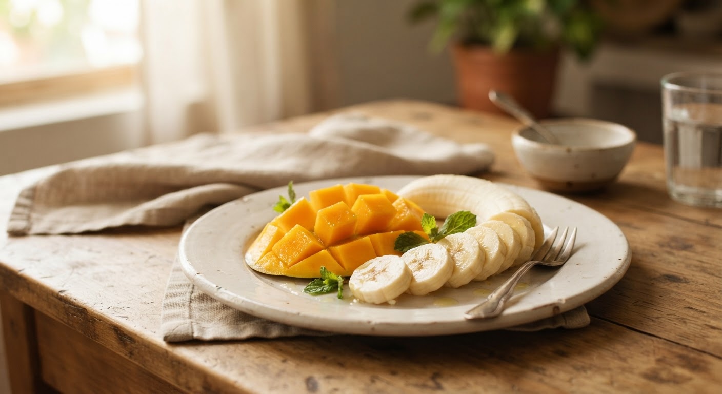 Porción de mango con plátano
