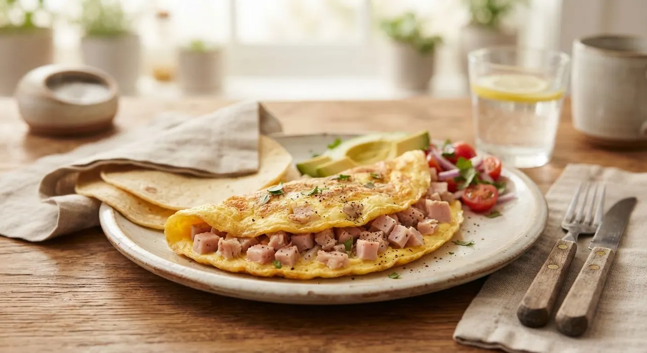 Omelette de huevo con jamón de pechuga de pavo