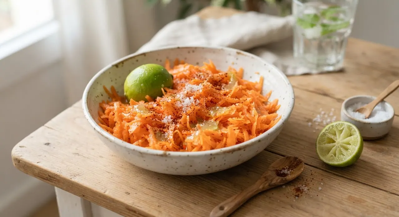 Zanahoria rallada con limón y sal de mar