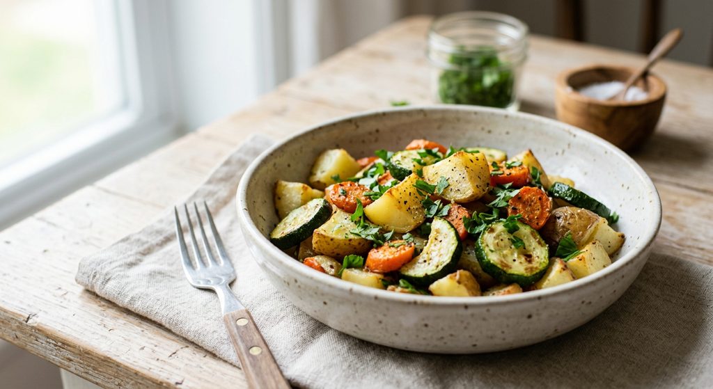 Verduras al horno con papa y perejil