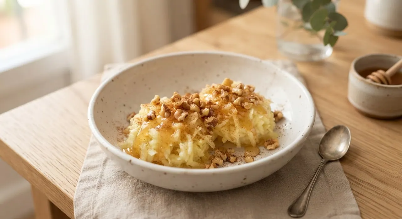2 manzanas ralladas con miel y nueces picadas