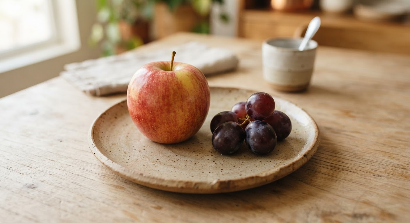1 manzana y 5 uvas