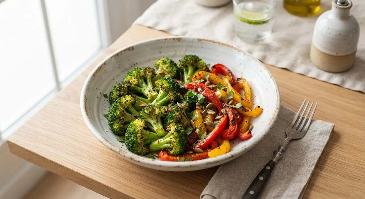 Brócoli con pimientos asados