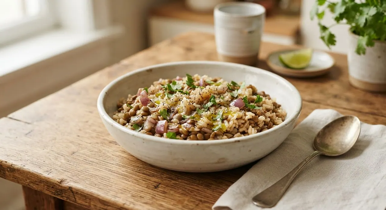 Arroz integral con lentejas