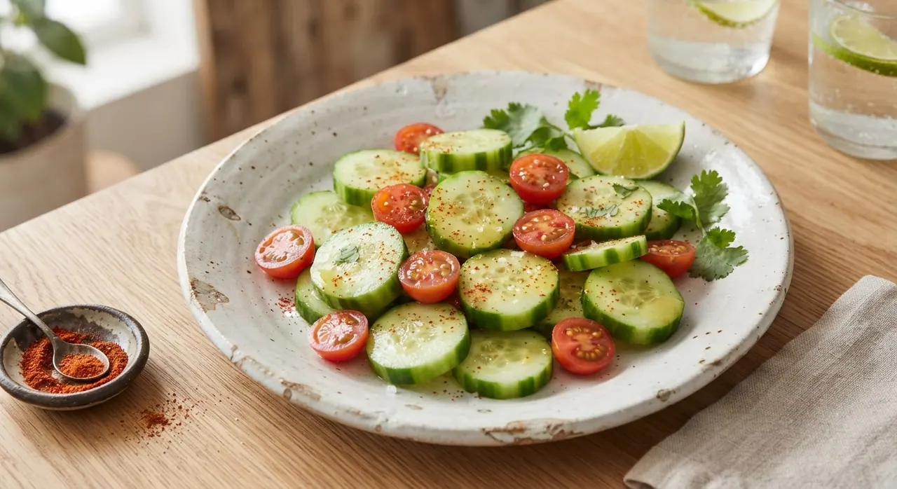 Pepino en rodajas y tomates cherry