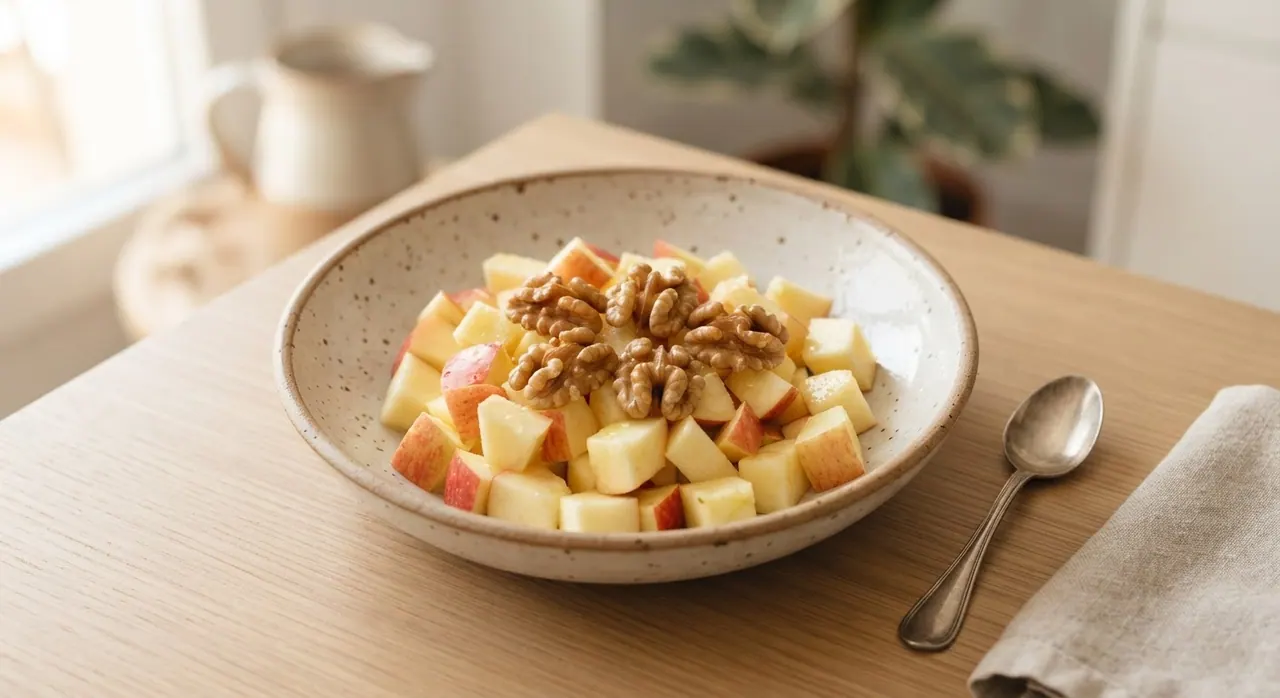 Manzana en cuadros con 5 mitades de nuez