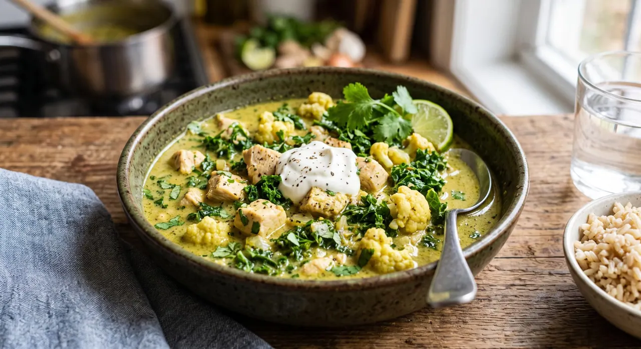 Pollo al curry tailandés con col rizada
