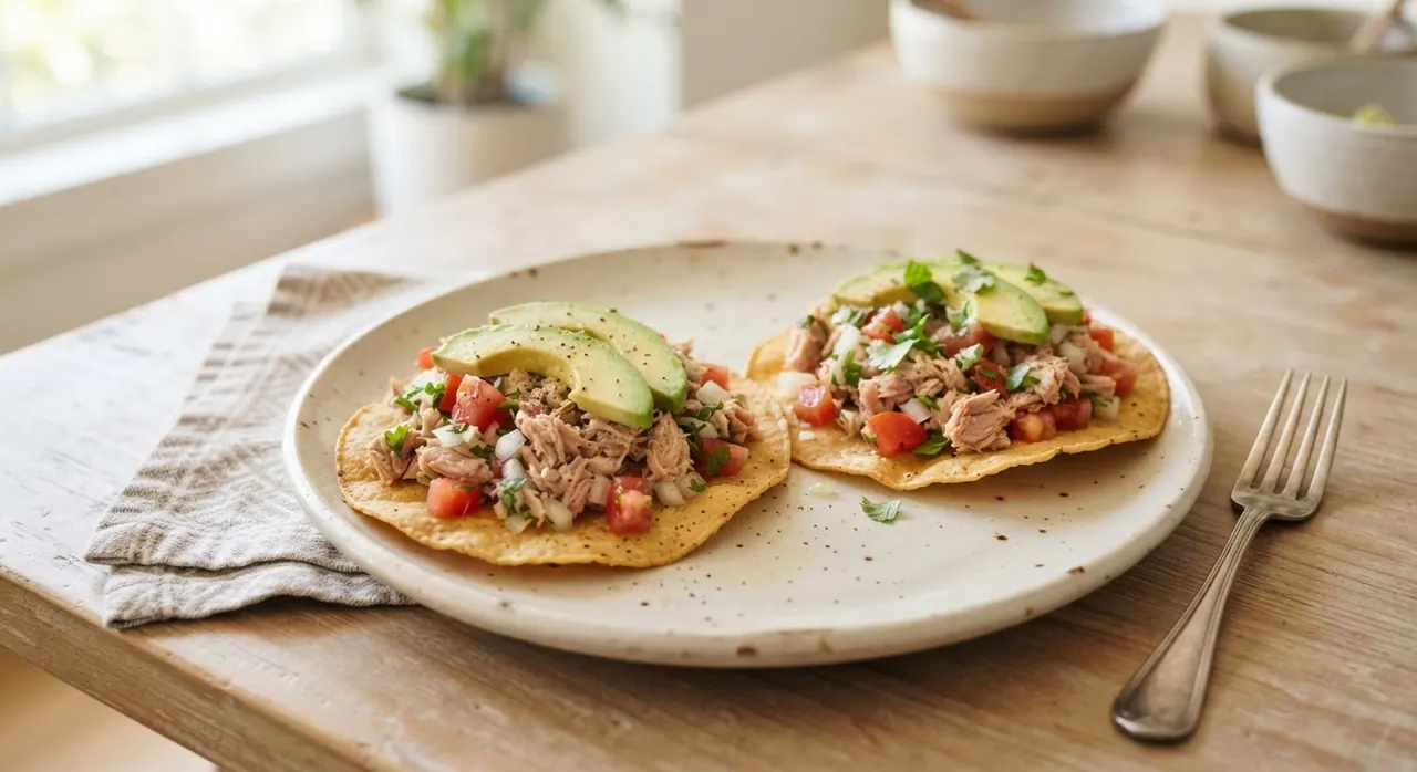 Tostadas deshidratadas con atún preparado
