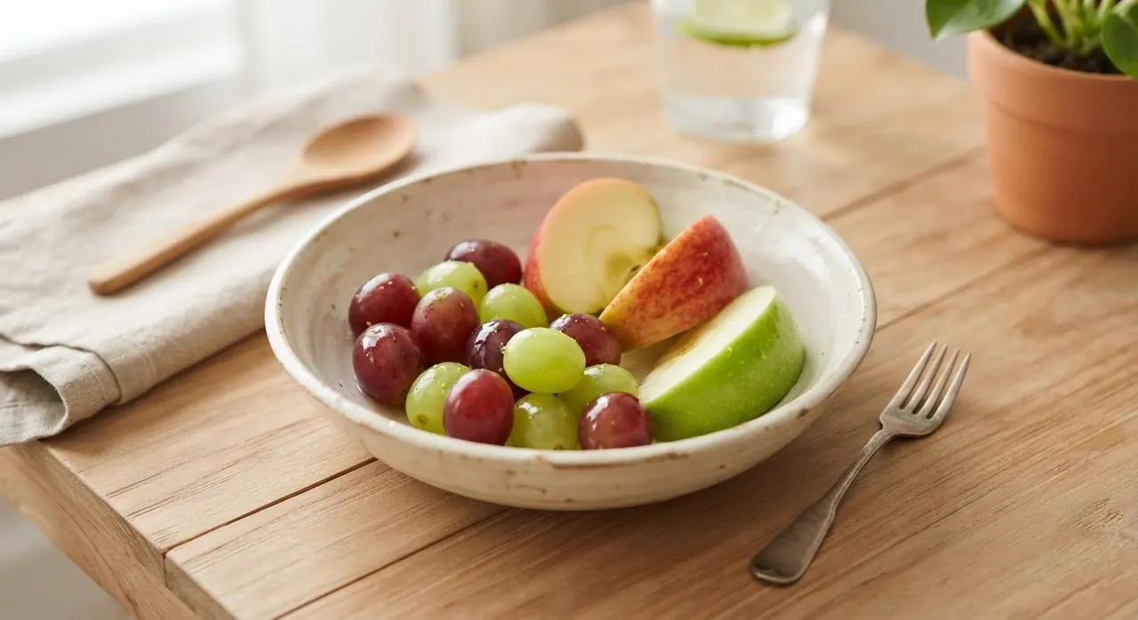 10 uvas y media manzana
