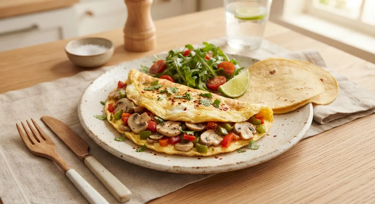 Omelete de 3 claras con champiñones y pimientos