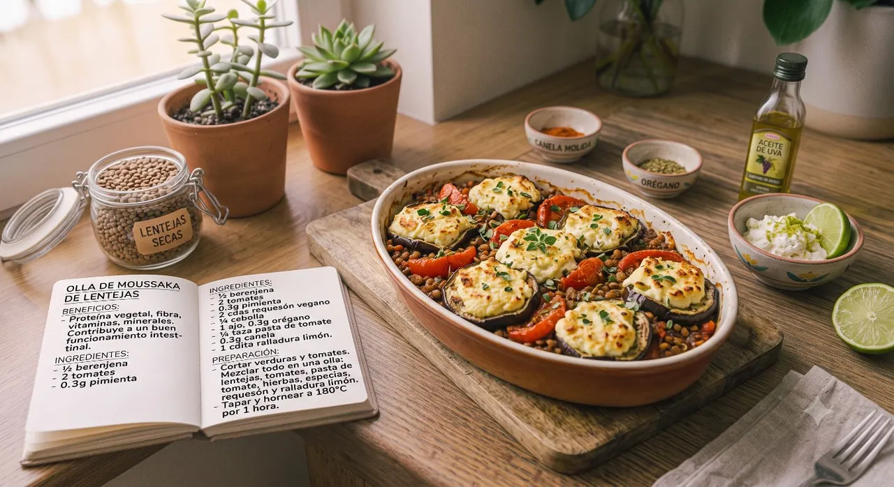 Olla de moussaka de lentejas