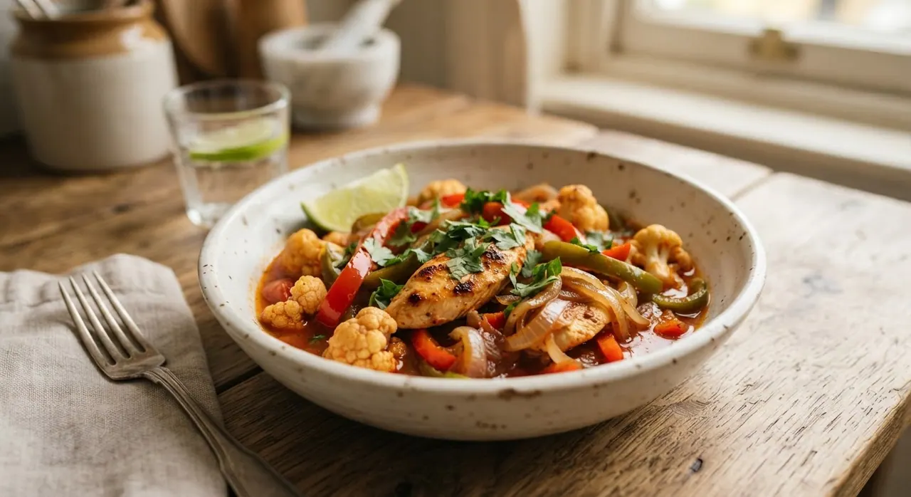 Guiso de Pollo con Coliflor y Pimientos