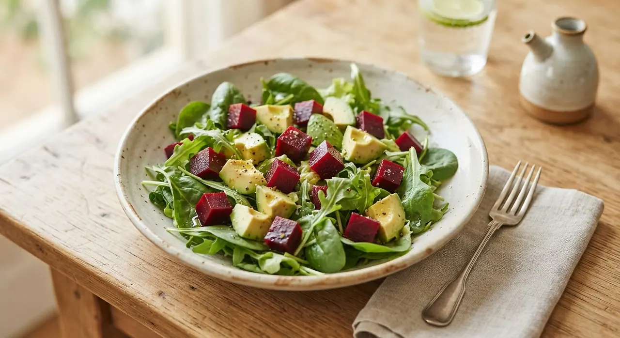 Ensalada fresca con betabel y aguacate