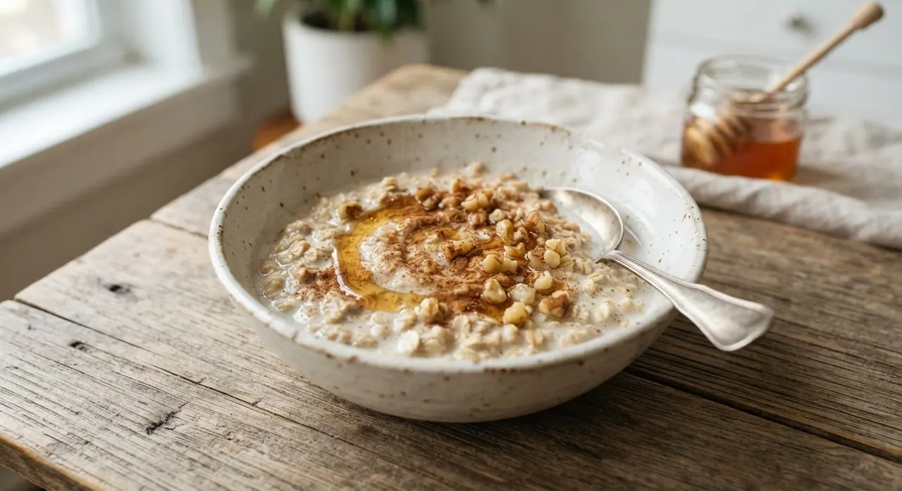 Plato de avena remojada con miel