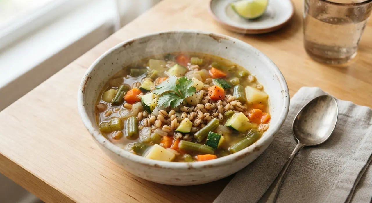 Caldo de verduras sin pollo con trigo