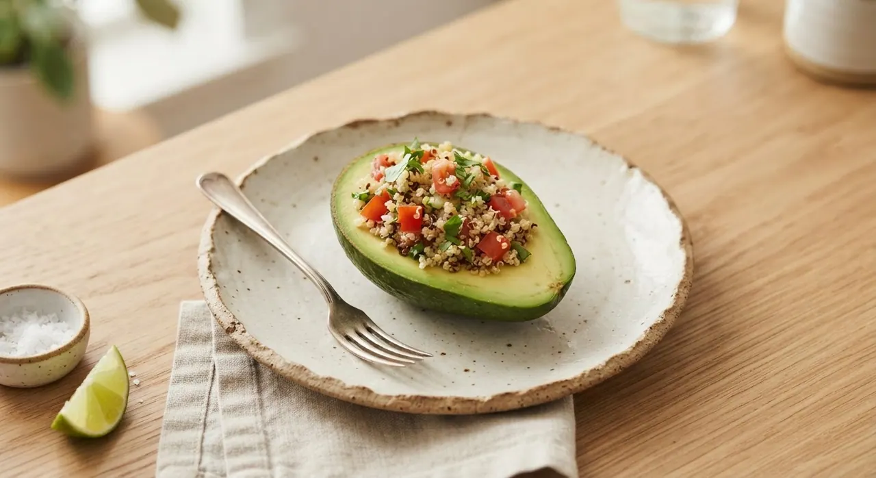 1/2 aguacate relleno con quinoa