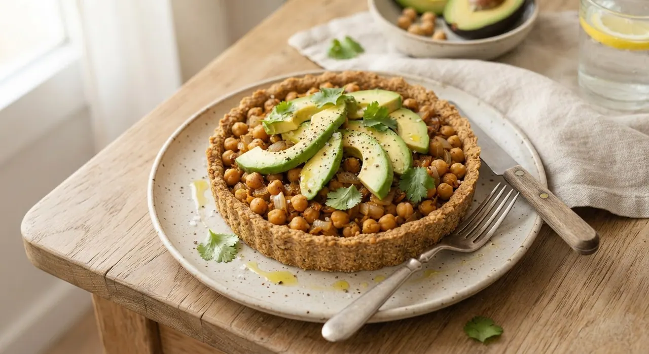 Tarta de garbanzo con aguacate