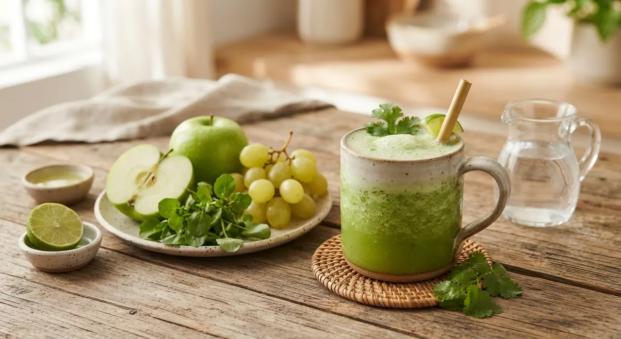 Licuado Energizante de Manzana Verde, Uvas y Cilantro