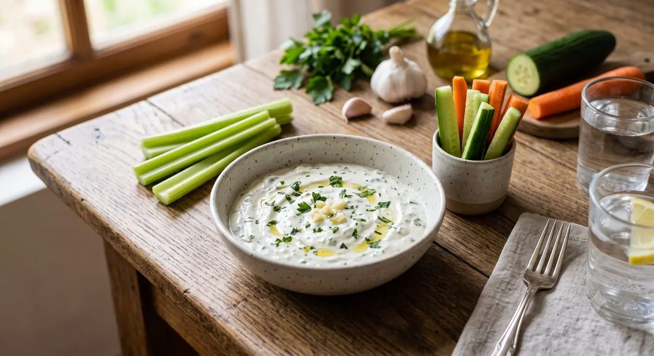 Dip cremoso con palitos de verduras