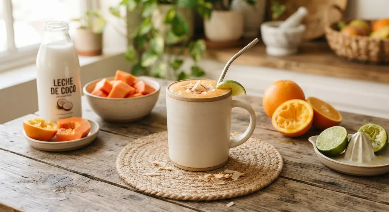 Licuado Tropical de Papaya, Naranja y Coco
