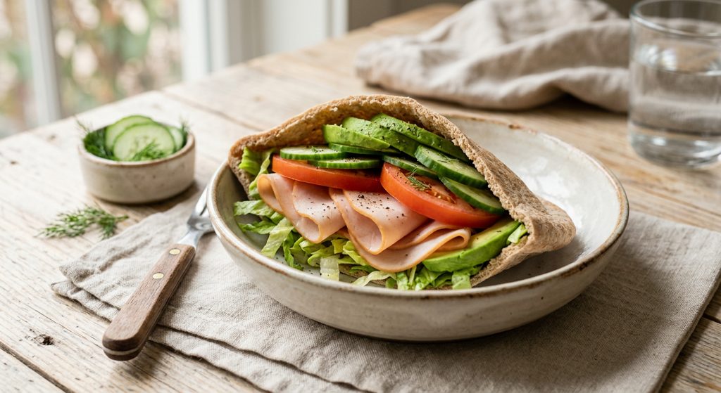 Pita de jamón de pavo y verduras