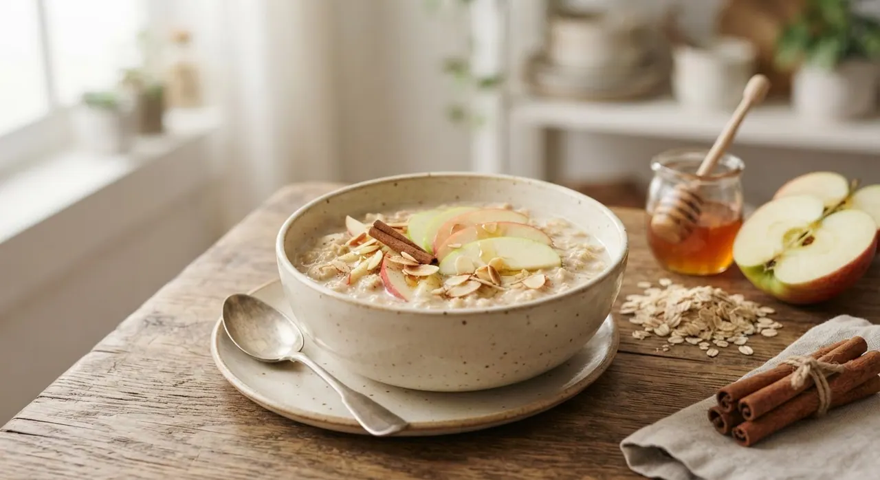 Atole de avena con leche de almendras y manzana