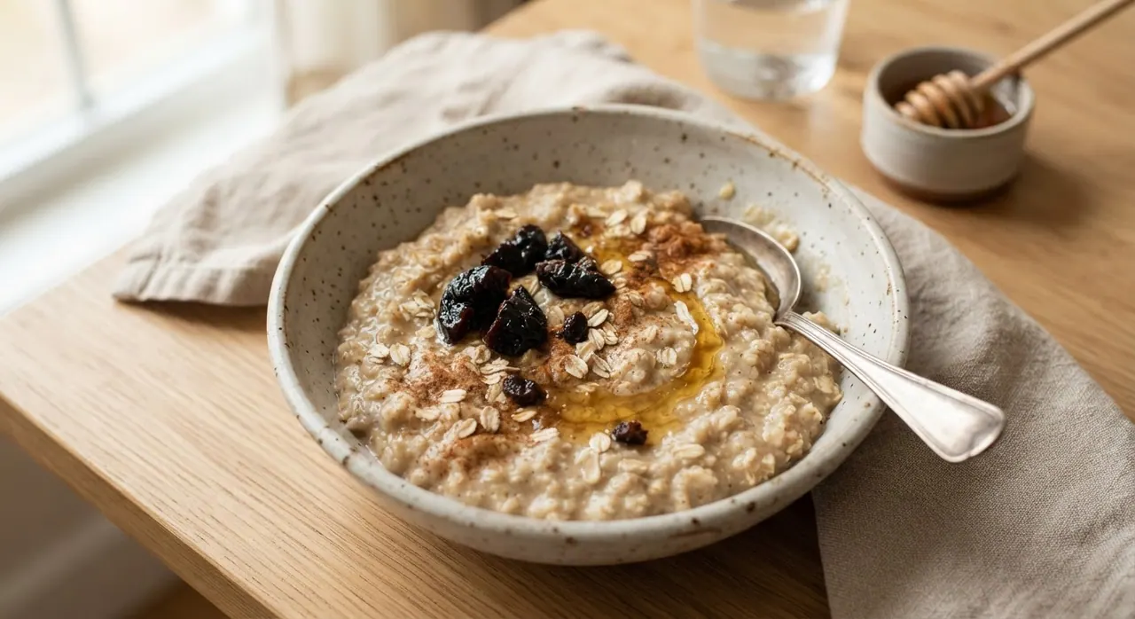Porridge de avena con ciruelas pasas y miel