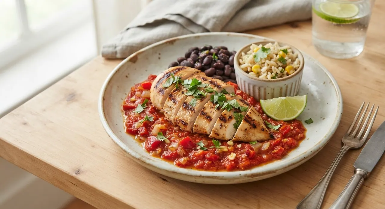 Filete de pollo a la parrilla con salsa de pimiento