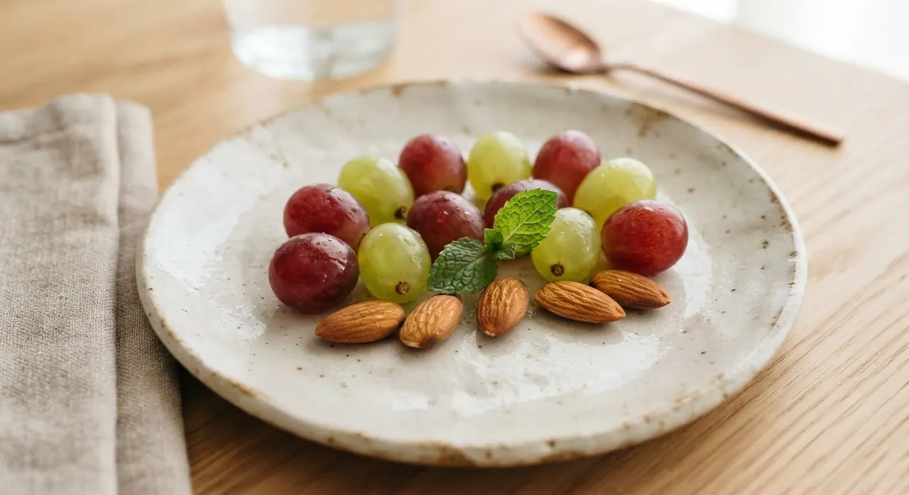 5 mitades de almendras y 10 uvas
