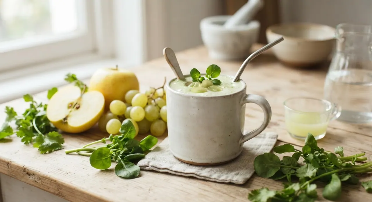 Licuado Verde de Manzana Amarillo, Uvas y Berros