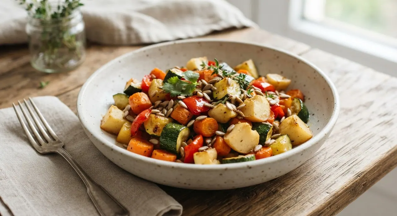 Delicia de verduras al horno con manzana y pepitas