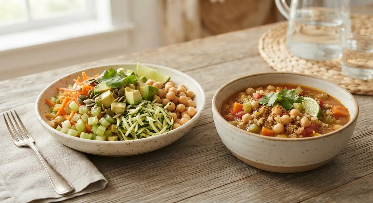 Ensalada Rallada con Sopa de Garbanzo y Quinoa