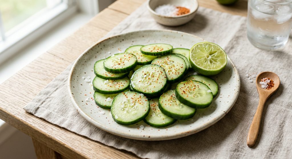 Pepino en rodajas con limón y sal