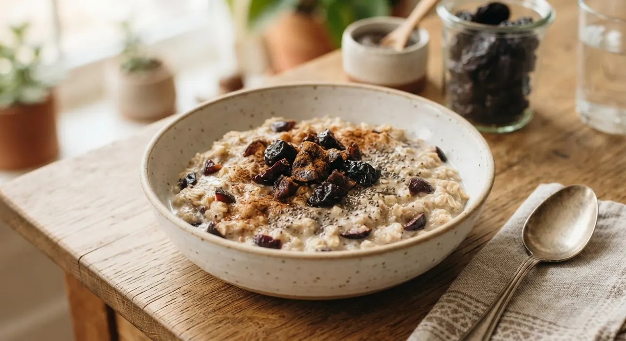 1 plato de porridge de avena con ciruelas pasas