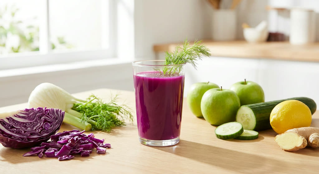 Jugo de desintoxicación de col roja e hinojo