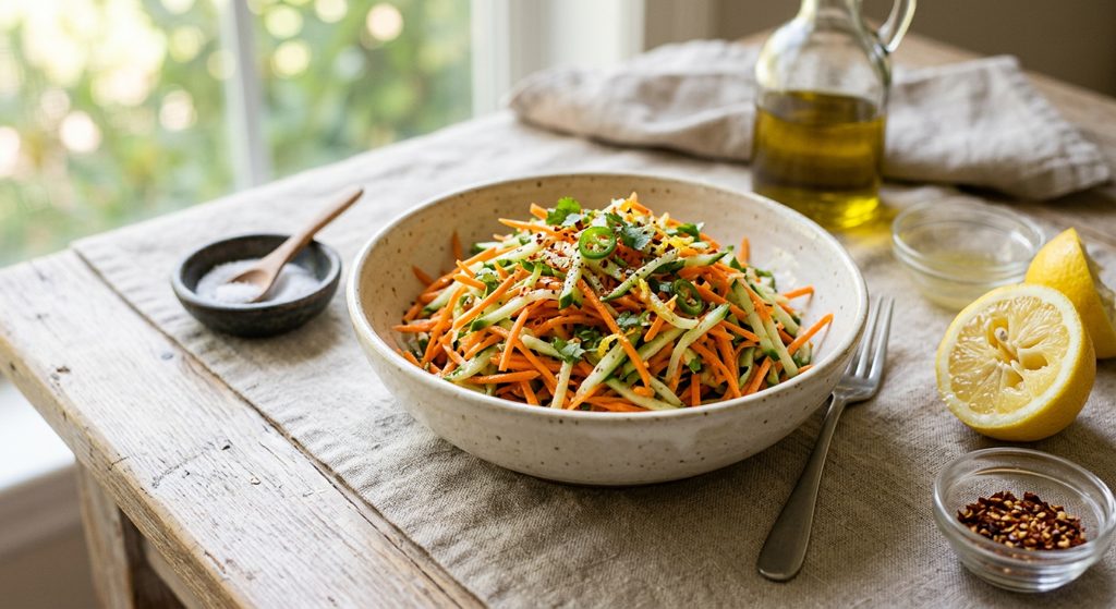 Ensalada de zanahoria o pepino rayado con limón y sal