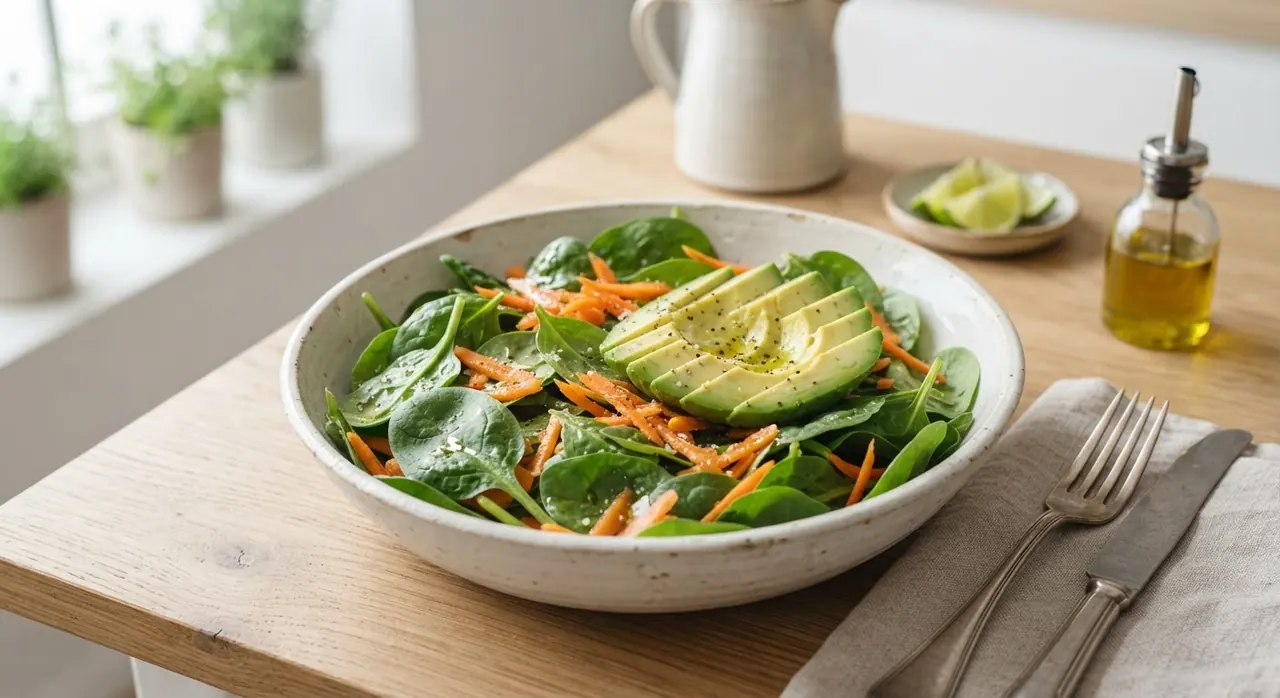 Ensalada de zanahoria, espinaca y aguacate