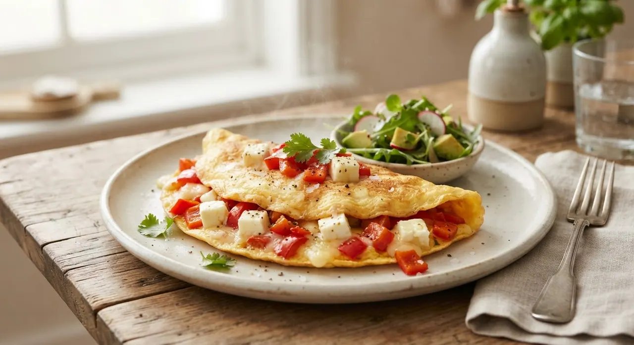 Omelette con queso fresco y pimiento morrón